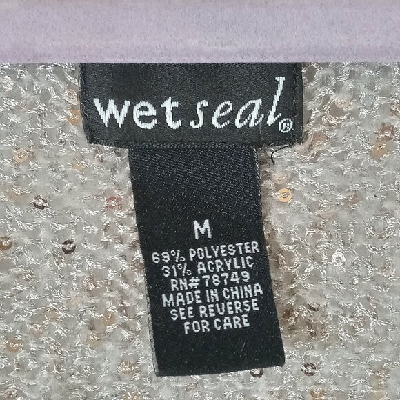 Wet Seal Long Sleeve Sequin Open Front Cropped Cardigan Women's Medium Silver - Picture 3 of 8